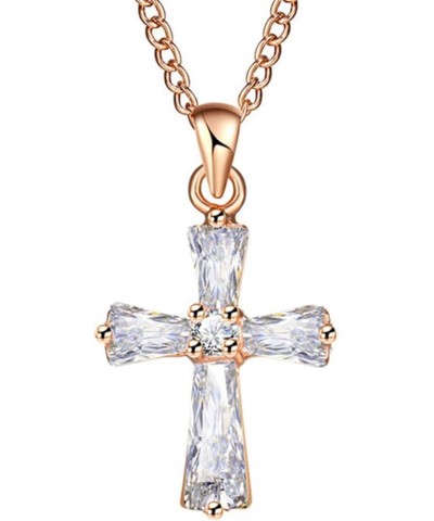 Sollarisy Cross Necklace Gemstone Necklace Faux Cubic Zirconia Cross Pendant Necklace Religious Christian Baptism Gift for Wo...