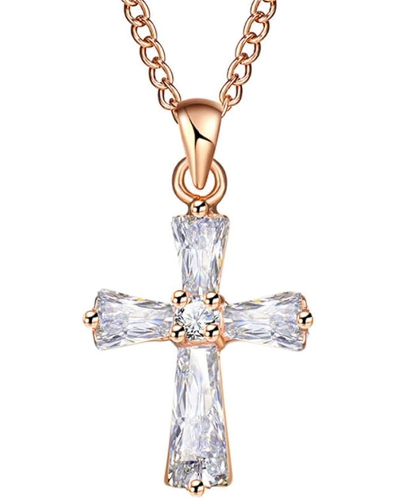 Sollarisy Cross Necklace Gemstone Necklace Faux Cubic Zirconia Cross Pendant Necklace Religious Christian Baptism Gift for Wo...