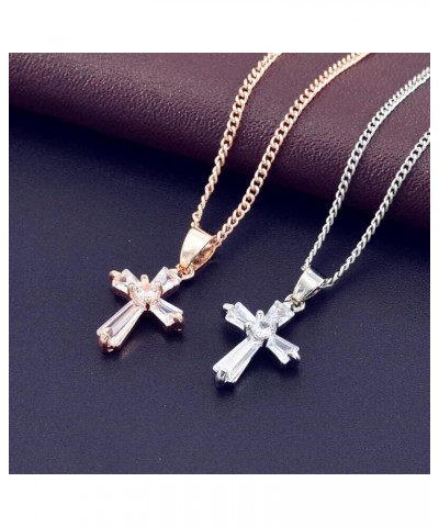 Sollarisy Cross Necklace Gemstone Necklace Faux Cubic Zirconia Cross Pendant Necklace Religious Christian Baptism Gift for Wo...