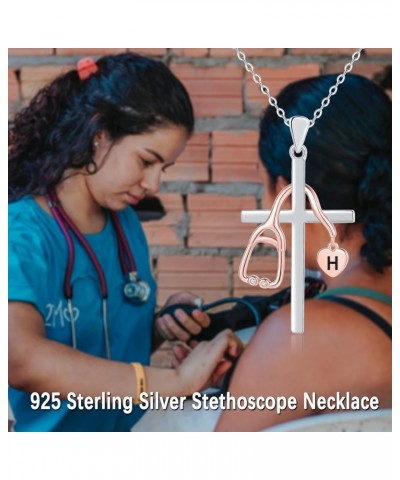 Initial Stethoscope Medicine 925 Sterling Sliver Heart Women Necklace Nurses Week Jewelry Gift for Medical Student Doctor Nur...