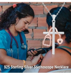 Initial Stethoscope Medicine 925 Sterling Sliver Heart Women Necklace Nurses Week Jewelry Gift for Medical Student Doctor Nur...