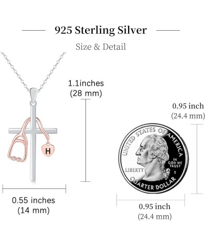 Initial Stethoscope Medicine 925 Sterling Sliver Heart Women Necklace Nurses Week Jewelry Gift for Medical Student Doctor Nur...