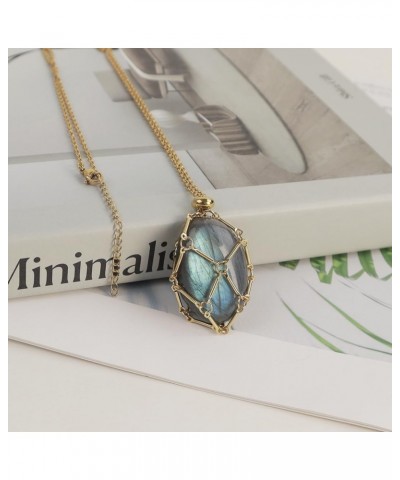 Crystal Holder Necklace Stainless Steel Cage Crystal Gemstone Pendant Necklace Jewelry for Women Men Polished Labradorite $9....