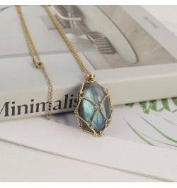 Crystal Holder Necklace Stainless Steel Cage Crystal Gemstone Pendant Necklace Jewelry for Women Men Polished Labradorite $9....