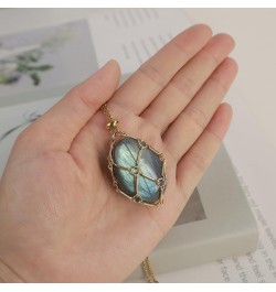 Crystal Holder Necklace Stainless Steel Cage Crystal Gemstone Pendant Necklace Jewelry for Women Men Polished Labradorite $9....