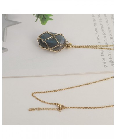 Crystal Holder Necklace Stainless Steel Cage Crystal Gemstone Pendant Necklace Jewelry for Women Men Polished Labradorite $9....