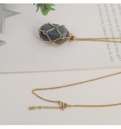 Crystal Holder Necklace Stainless Steel Cage Crystal Gemstone Pendant Necklace Jewelry for Women Men Polished Labradorite $9....