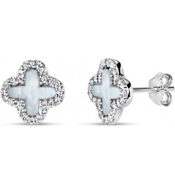 Sterling Silver Mother Of Pearl With Cubic Zirconia Clover Stud Earrings $11.25 Earrings