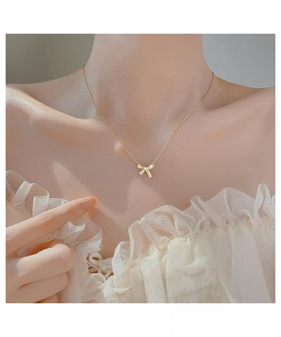 Gold Bow Necklace for Women Ribbon Necklace Gold Silver Bow Ribbon Necklace Rhinestone Bow Pendant Necklace Birthday Jewelry ...