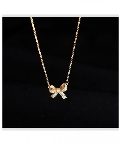 Gold Bow Necklace for Women Ribbon Necklace Gold Silver Bow Ribbon Necklace Rhinestone Bow Pendant Necklace Birthday Jewelry ...