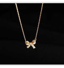 Gold Bow Necklace for Women Ribbon Necklace Gold Silver Bow Ribbon Necklace Rhinestone Bow Pendant Necklace Birthday Jewelry ...