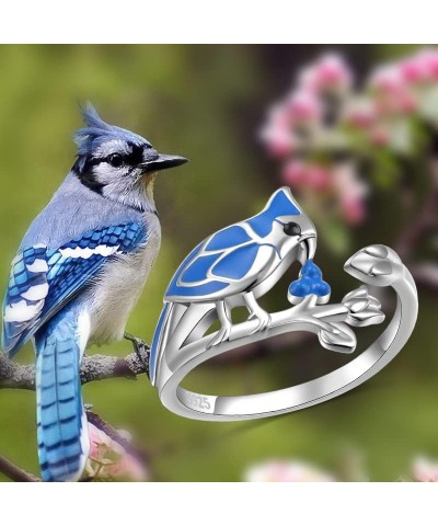 S925 Sterling Silver Cardinal Hummingbird Urn Ring for Ashes Blue Jay Red Bird Rings Heart Keepsake Memorial Jewelry Gifts Bl...