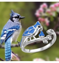 S925 Sterling Silver Cardinal Hummingbird Urn Ring for Ashes Blue Jay Red Bird Rings Heart Keepsake Memorial Jewelry Gifts Bl...