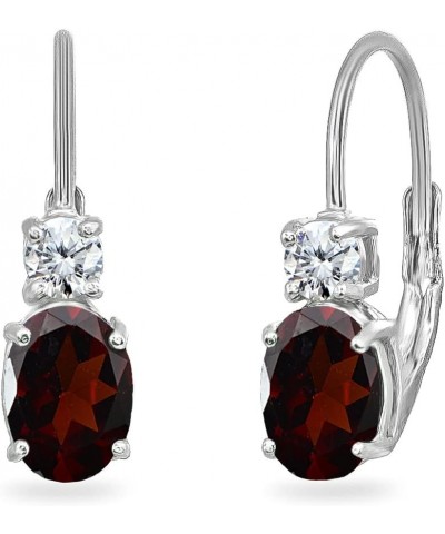 Sterling Silver 7x5mm Oval Genuine or Synthetic Gemstone & Round Cubic Zirconia Leverback Earrings Garnet - January $14.40 Ea...