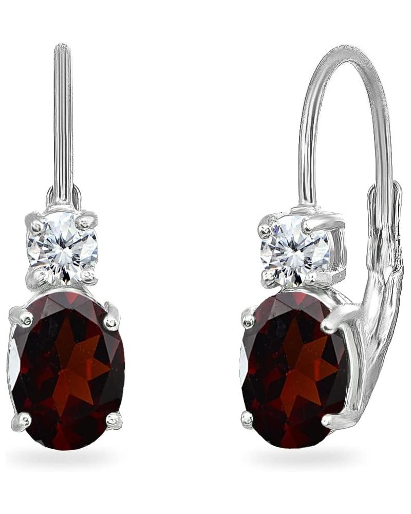 Sterling Silver 7x5mm Oval Genuine or Synthetic Gemstone & Round Cubic Zirconia Leverback Earrings Garnet - January $14.40 Ea...