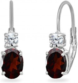 Sterling Silver 7x5mm Oval Genuine or Synthetic Gemstone & Round Cubic Zirconia Leverback Earrings Garnet - January $14.40 Ea...