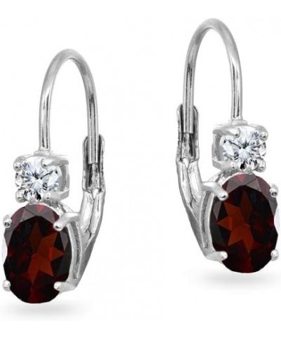 Sterling Silver 7x5mm Oval Genuine or Synthetic Gemstone & Round Cubic Zirconia Leverback Earrings Garnet - January $14.40 Ea...