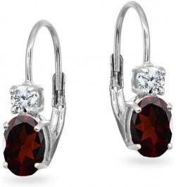 Sterling Silver 7x5mm Oval Genuine or Synthetic Gemstone & Round Cubic Zirconia Leverback Earrings Garnet - January $14.40 Ea...