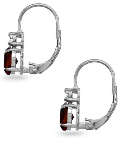 Sterling Silver 7x5mm Oval Genuine or Synthetic Gemstone & Round Cubic Zirconia Leverback Earrings Garnet - January $14.40 Ea...